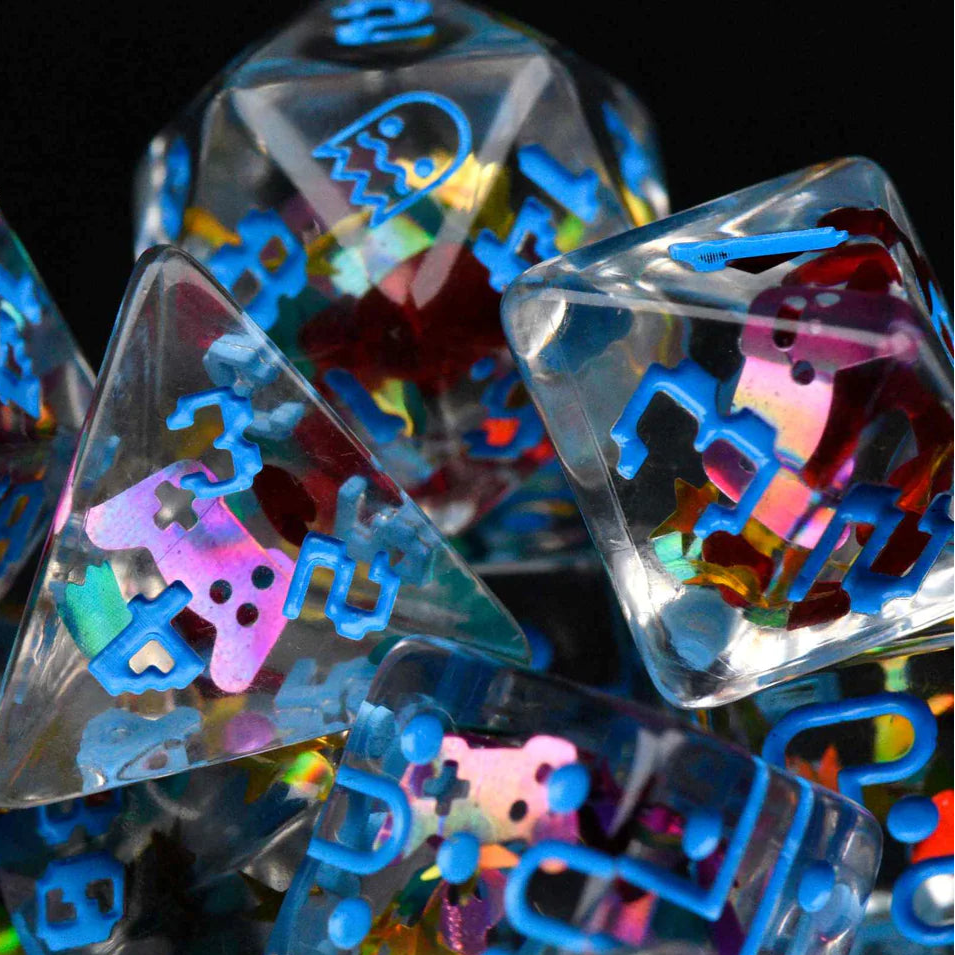 Retro Arcade Dice Set (11 Dice + Poker Chip)
