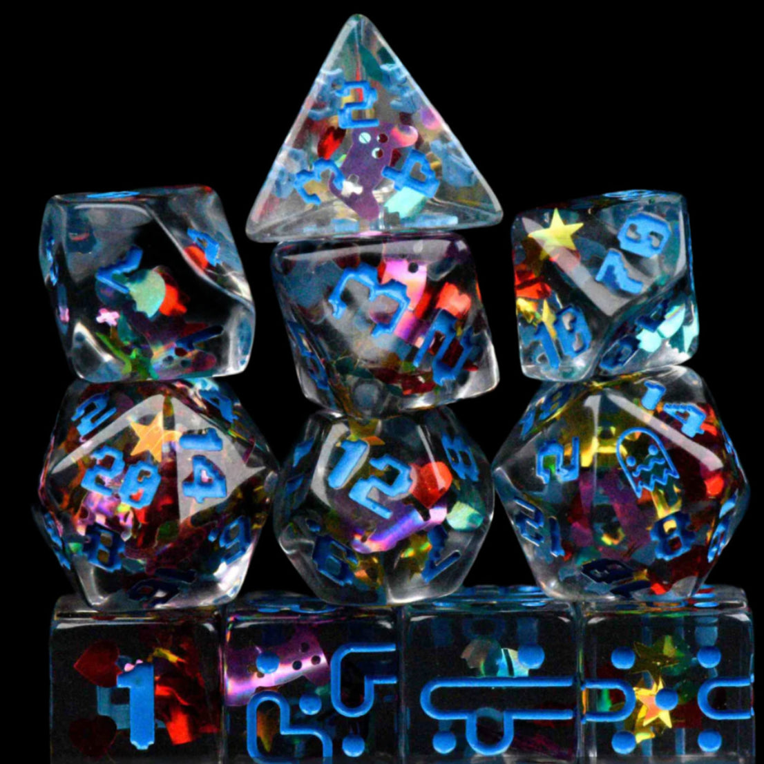 Retro Arcade Dice Set (11 Dice + Poker Chip)