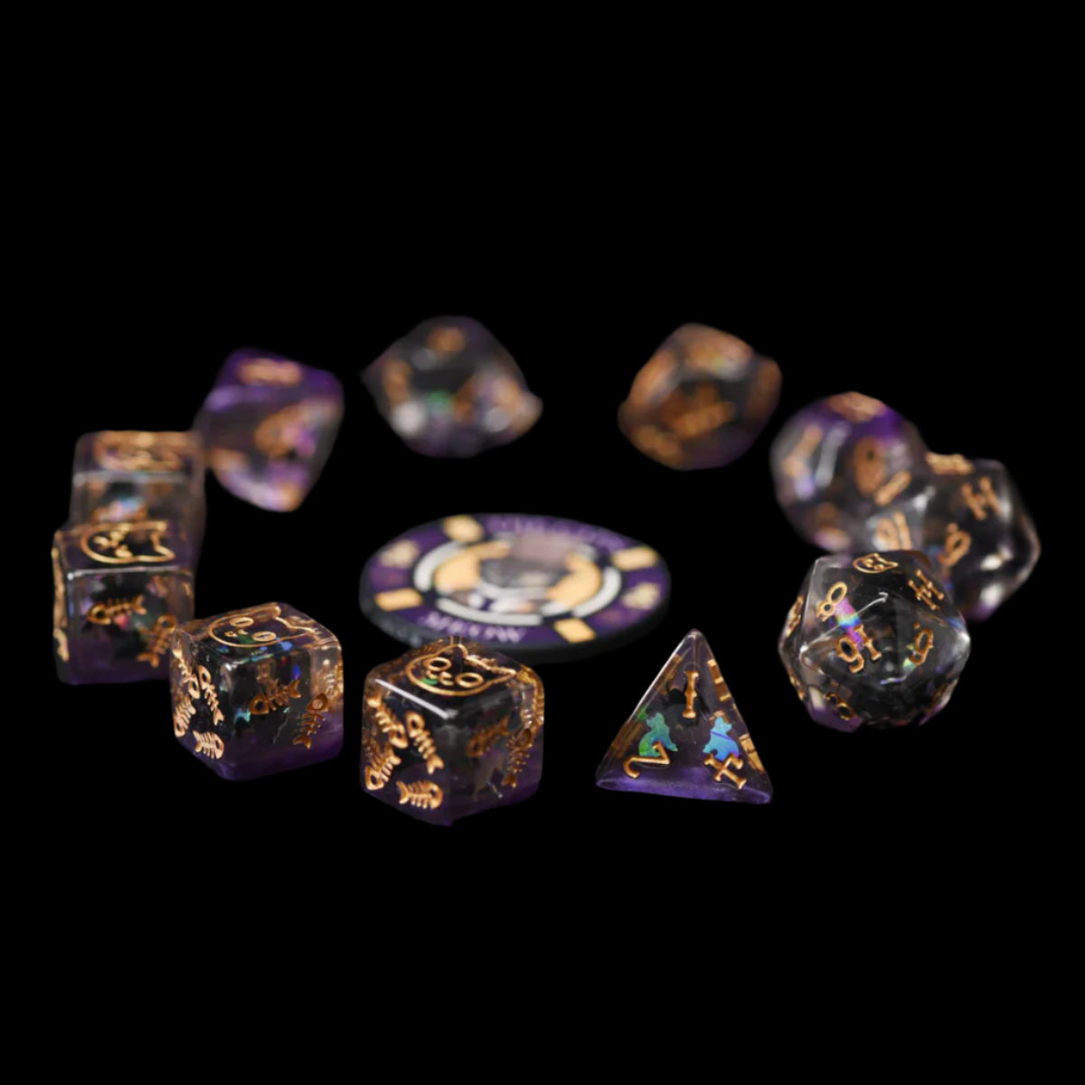 The Cat’s Meow Dice Set (11 Dice + Poker Chip)