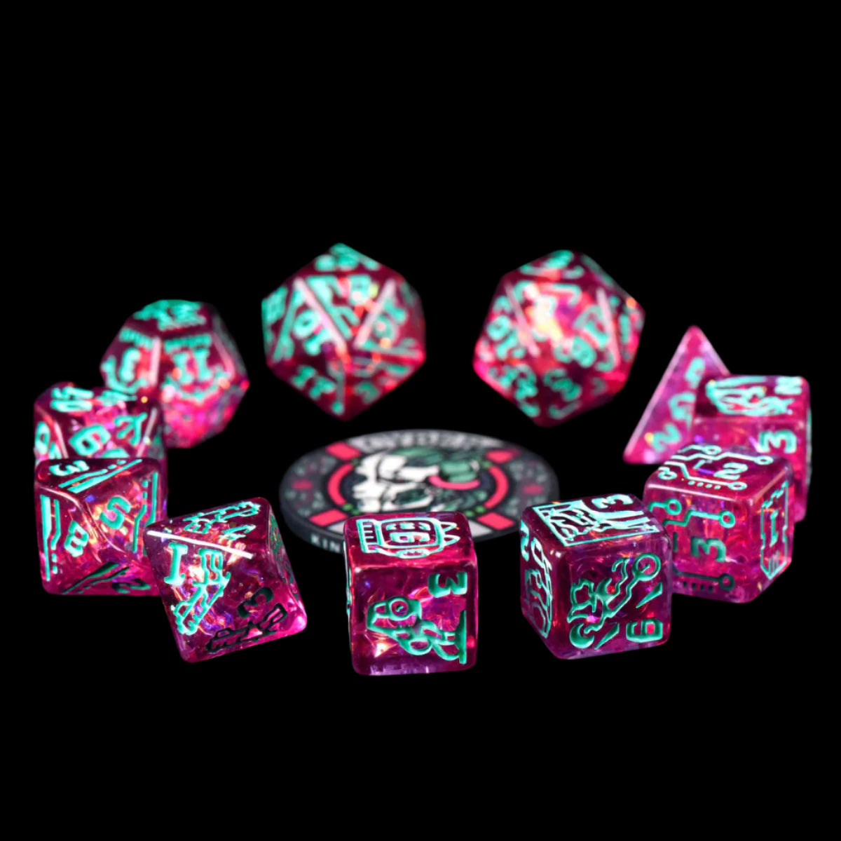 Cyberpunk Dice Set (11 Dice + Poker Chip)