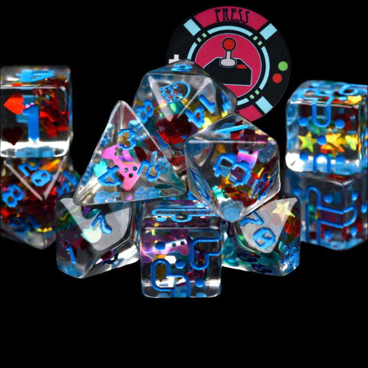 Retro Arcade Dice Set (11 Dice + Poker Chip)