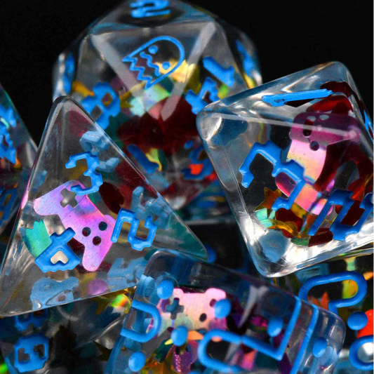 Retro Arcade Dice Set (11 Dice + Poker Chip)