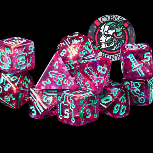 Cyberpunk Dice Set (11 Dice + Poker Chip)