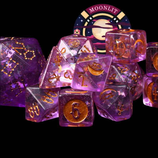 Moonlit Night Dice Set (12 Dice + Poker Chip)