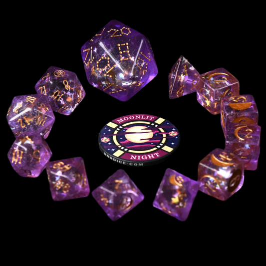 Moonlit Night Dice Set (12 Dice + Poker Chip)