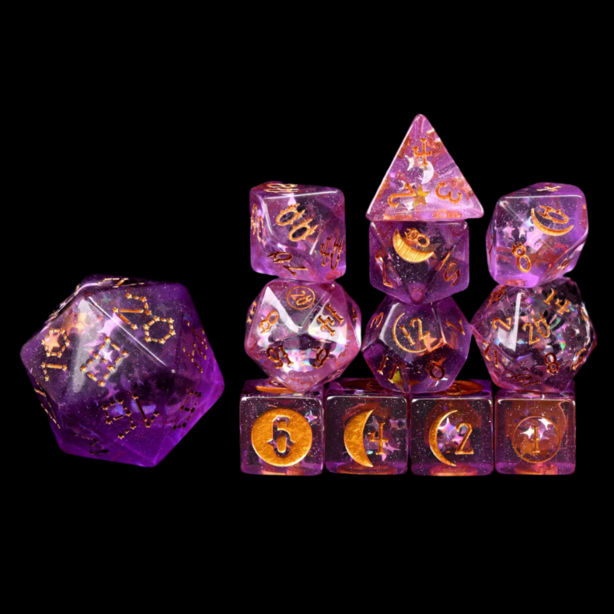 Moonlit Night Dice Set (12 Dice + Poker Chip)