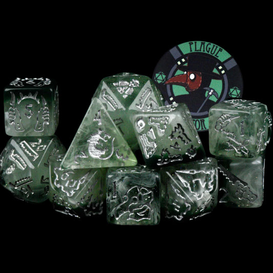 Plague Doctor Dice Set (11 Dice + Poker Chip)