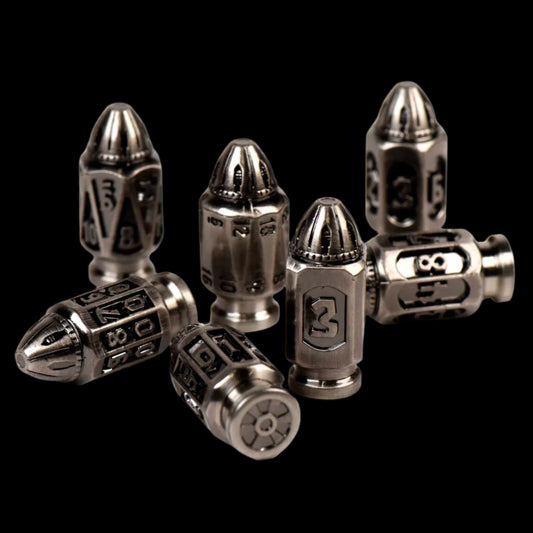 7 Shooter Iron Dice Set (7 Dice + Magazine Storage Box)