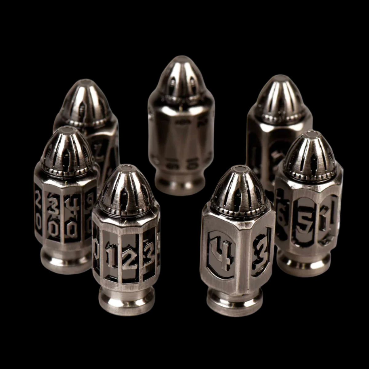 7 Shooter Iron Dice Set (7 Dice + Magazine Storage Box)